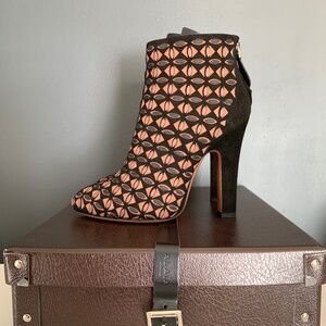 Azzedine Alaia Leather and Suede Laser Cut Bootie